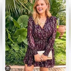 Lilly Pulitzer Cristiana Long Sleeve Purple/Burgundy with Gold Accent Silk Dress